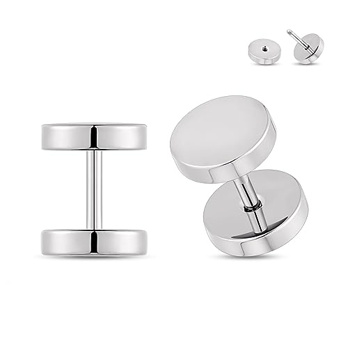 Longbeauty 1 Paar 16G (1,2MM) G23 Titan Ohrstecker Fake Plugs Ohr Tunnel Gauges Herren Damen Unisex Kreis Punkstil Ohr-Piercing Ohrringe, Silber, 8MM von Longbeauty