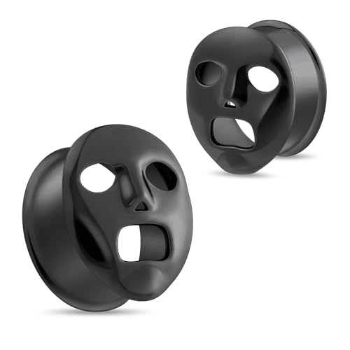 Longbeauty 1 Paar 316L Edelstahl Ohr Tunnels mit Maske 8MM-16MM Ohrdrehner Herren Damen Ohr Plug Gauges Piercing Gesicht Design Retro Expander, Schwarz, 12MM Longbeauty 1 Paar 316L Edelstahl Ohr Tunnels mit Maske 8MM-16MM Ohrdrehner Herren Damen Ohr Plug Gauges Piercing Gesicht Design Retro Expander, Schwarz, 12MM von Longbeauty