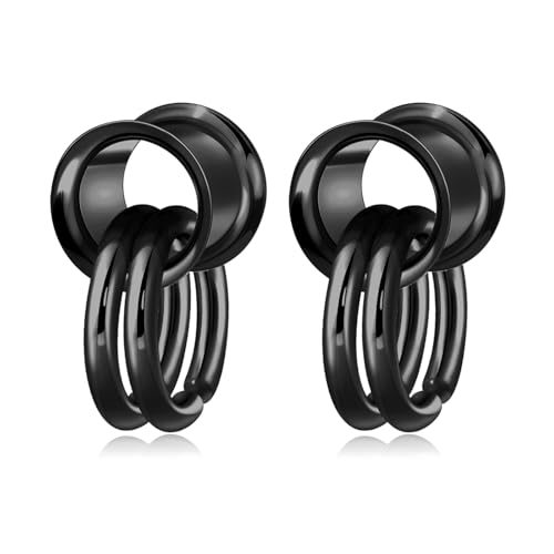 Longbeauty 1 Paar Edelstahl Ohr Tunnel Double Flared Flesh Ohr Gewichte mit Dangle Ringen für Damen Herren Ohrpiercing Gestreckte Schmuck, Schwarz, 10MM Longbeauty 1 Paar Edelstahl Ohr Tunnel Double Flared Flesh Ohr Gewichte mit Dangle Ringen für Damen Herren Ohrpiercing Gestreckte Schmuck, Schwarz, 10MM von Longbeauty
