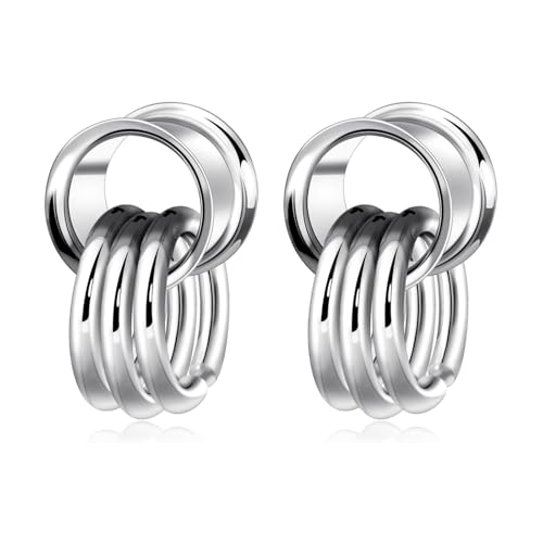 Longbeauty 1 Paar Edelstahl Ohr Tunnel Double Flared Flesh Ohr Gewichte mit Dangle Ringen für Damen Herren Ohrpiercing Gestreckte Schmuck, Silber, 12MM Longbeauty 1 Paar Edelstahl Ohr Tunnel Double Flared Flesh Ohr Gewichte mit Dangle Ringen für Damen Herren Ohrpiercing Gestreckte Schmuck, Silber, 12MM von Longbeauty