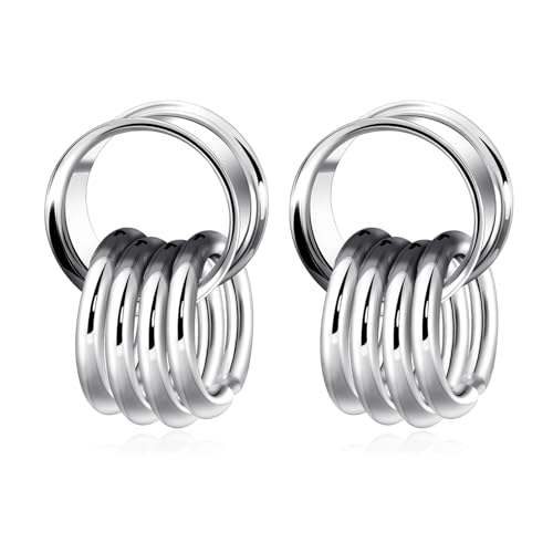 Longbeauty 1 Paar Edelstahl Ohr Tunnel Double Flared Flesh Ohr Gewichte mit Dangle Ringen für Damen Herren Ohrpiercing Gestreckte Schmuck, Silber, 16MM Longbeauty 1 Paar Edelstahl Ohr Tunnel Double Flared Flesh Ohr Gewichte mit Dangle Ringen für Damen Herren Ohrpiercing Gestreckte Schmuck, Silber, 16MM von Longbeauty
