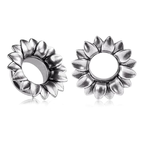 Longbeauty 1 Paar Flesh Tunnel Edelstahl Ohr Plugs Expander Gauges Blumen Ohr Piercing Schmuck für Damen Herren, Silber, 8MM von Longbeauty
