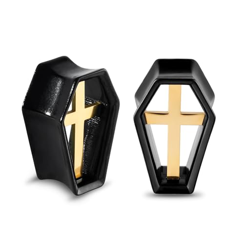 Longbeauty 1 Paar Retro Kreuz Ohrmesser Ohrtunnel Piercing Sechseckig Hexagon Piercing Plugs Stretcher Expander Punk Körperschmuck 8mm-16mm für Herren Damen, Schwarz, 14MM Longbeauty 1 Paar Retro Kreuz Ohrmesser Ohrtunnel Piercing Sechseckig Hexagon Piercing Plugs Stretcher Expander Punk Körperschmuck 8mm-16mm für Herren Damen, Schwarz, 14MM von Longbeauty