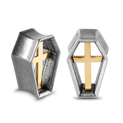 Longbeauty 1 Paar Retro Kreuz Ohrmesser Ohrtunnel Piercing Sechseckig Hexagon Piercing Plugs Stretcher Expander Punk Körperschmuck 8mm-16mm für Herren Damen, Silber, 12MM von Longbeauty