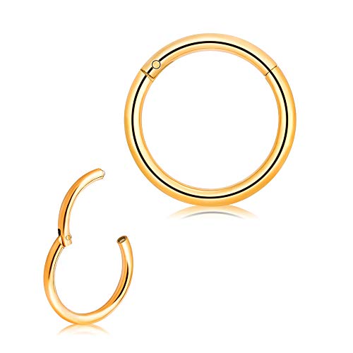 Longbeauty 1.2mm Helix Piercing 316L Edelstahl Damen Herren Septum Clicker Segmentring Nasenpiercing Nasenring Lippenring Tragus Knorpel Ringe Gold Durchmesser 12mm von Longbeauty