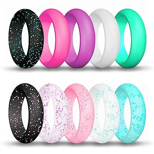 Longbeauty 10 Stk Silikon Ehering 5.7mm Gummi Hochzeit Bands Gummibänder Ring für Sport Outdoor Fitness, Größe 54 von Longbeauty