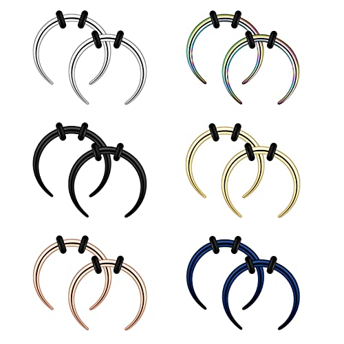 Longbeauty 12 Pcs 14G Hufeisen Nasenringe Kit Edelstahl Pinchers Septum Hoops Tapered Büffel Piercingringe Ohrringe mit O-Ringen Körper Schmuck für Damen Herren, 10mm Innendurchmesser von Longbeauty