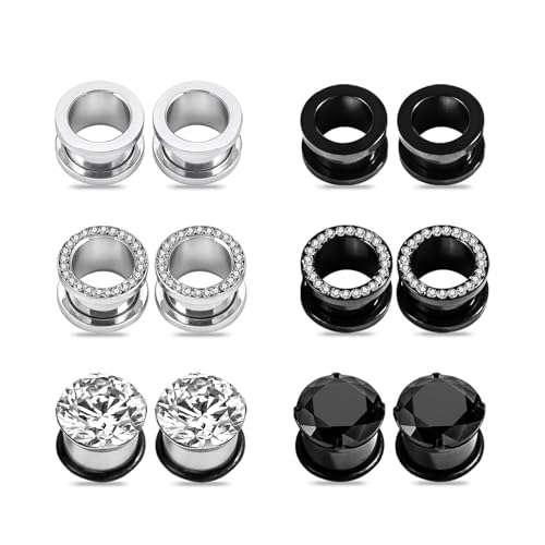 Longbeauty 12 Stk Tunnel Set Flesh Tunnels 316L Edelstahl Ohr Plug Double Flared Plugs Klassisch Expander Für Frauen Damen Herren (6mm) von Longbeauty