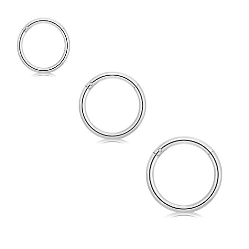 Longbeauty 14G/1.6mm Helix Piercing 316L Edelstahl Damen Herren Septum Clicker Segmentring Nasenpiercing Nasenring Lippenring Tragus Knorpel Ringe 3 Stück Silber von Longbeauty