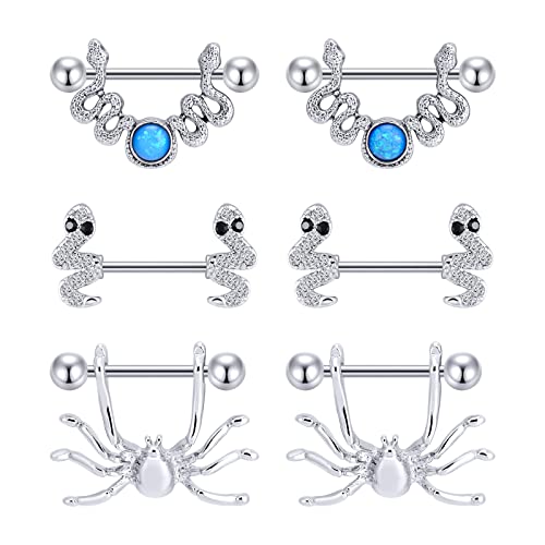 Longbeauty 14G Brustwarzenpiercing Nippelpiercing 316L Edelstahl Nipplerings Barbells Piercing Schmuck für Frauen Schlange/Schmetterling/Spinne, 3 Paare, Stil A Longbeauty 14G Brustwarzenpiercing Nippelpiercing 316L Edelstahl Nipplerings Barbells Piercing Schmuck für Frauen Schlange/Schmetterling/Spinne, 3 Paare, Stil A von Longbeauty