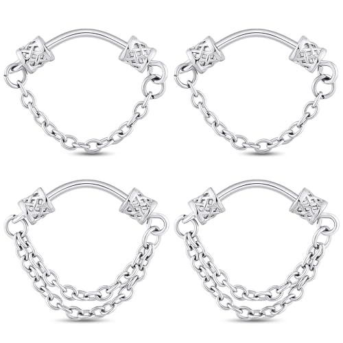 Longbeauty 16G Dangle Septum Piercing Schmuck Silber Nasenpiercing Nasenringe für Damen Herren 316L Edelstahl mit Nasenketten, 4 Stk, 12MM Longbeauty 16G Dangle Septum Piercing Schmuck Silber Nasenpiercing Nasenringe für Damen Herren 316L Edelstahl mit Nasenketten, 4 Stk, 12MM von Longbeauty