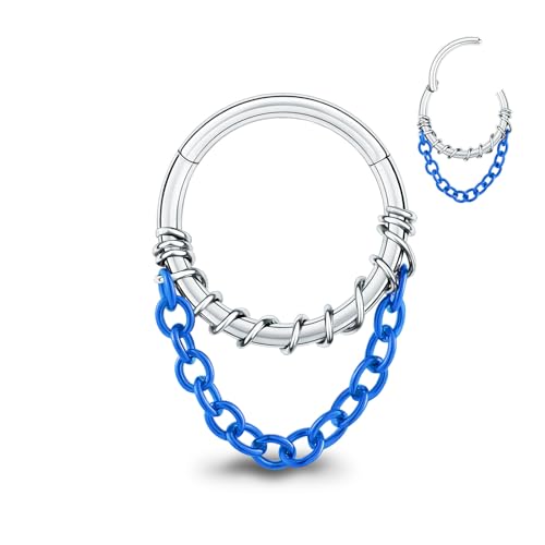 Longbeauty 16G Nasenring Hoop Daith Ohrringe mit Kette Helix Rook Conch Knorpel Tragus Silber Edelstahl Piercing Schmuck für Damen Herren, Blau, 10MM Longbeauty 16G Nasenring Hoop Daith Ohrringe mit Kette Helix Rook Conch Knorpel Tragus Silber Edelstahl Piercing Schmuck für Damen Herren, Blau, 10MM von Longbeauty