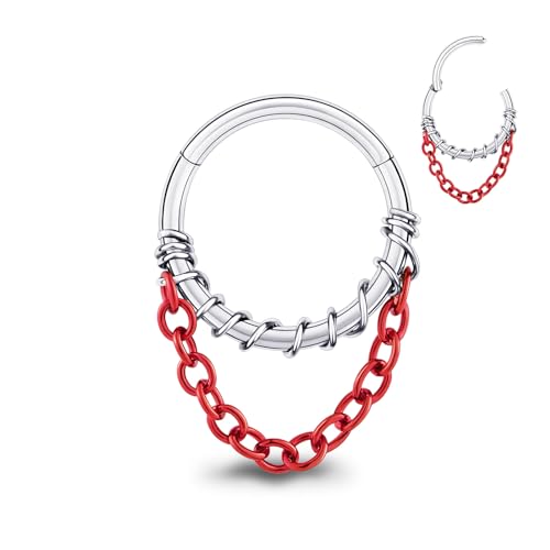 Longbeauty 16G Nasenring Hoop Daith Ohrringe mit Kette Helix Rook Conch Knorpel Tragus Silber Edelstahl Piercing Schmuck für Damen Herren, Rot, 10MM Longbeauty 16G Nasenring Hoop Daith Ohrringe mit Kette Helix Rook Conch Knorpel Tragus Silber Edelstahl Piercing Schmuck für Damen Herren, Rot, 10MM von Longbeauty