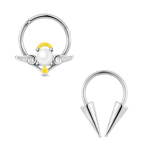 Longbeauty 16G Septum Ringe Edelstahl Nasenring Ohrringe Segment Clicker Teufel Engel Hufeisen Spike Daith Helix Knorpel Tragus 10MM Piercingsringe für Damen Herren, 2 Pcs, Silber Longbeauty 16G Septum Ringe Edelstahl Nasenring Ohrringe Segment Clicker Teufel Engel Hufeisen Spike Daith Helix Knorpel Tragus 10MM Piercingsringe für Damen Herren, 2 Pcs, Silber von Longbeauty