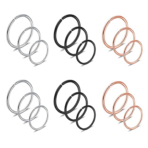 Longbeauty 18 Pcs Helix Piercingsringe für Damen Herren Septum Piercing 20 Gauge Nasenpiercing Lippenpiercing Tragus Knorpel Ohr Piercing Hoops Nahtlos Piercing Schmuck, Silber/Schwarz/Rosegold Longbeauty 18 Pcs Helix Piercingsringe für Damen Herren Septum Piercing 20 Gauge Nasenpiercing Lippenpiercing Tragus Knorpel Ohr Piercing Hoops Nahtlos Piercing Schmuck, Silber/Schwarz/Rosegold von Longbeauty