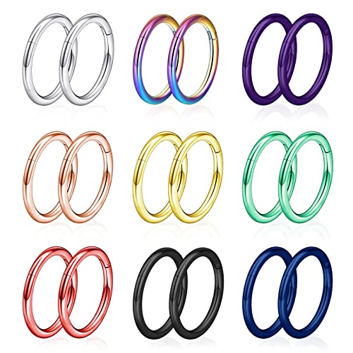 Longbeauty 18 Stück 16G Septum Piercing Hoops Bunt Piercingringe Nasenringe Ohrringe Set 316L Edelstahl Segmentring Clicker für Frauen Männer, 10 MM von Longbeauty