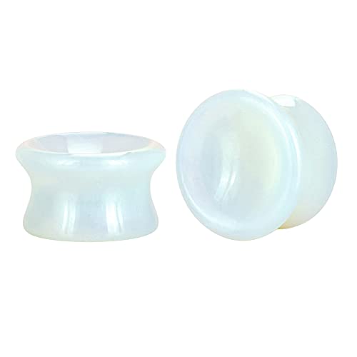 Longbeauty 2 Stück Flesh Ohr Plugs aus Stein Opal Weiß 16mm Piercing Ohrringe Set von Longbeauty