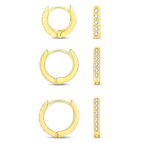 Longbeauty 3 Paare Creolen Ohrringe Hoops Segment Ringe Klicker für Damen mit Zirkonia Piercing Schmuck Edelstahl 6MM/8MM/10MM, Gold Longbeauty 3 Paare Creolen Ohrringe Hoops Segment Ringe Klicker für Damen mit Zirkonia Piercing Schmuck Edelstahl 6MM/8MM/10MM, Gold von Longbeauty