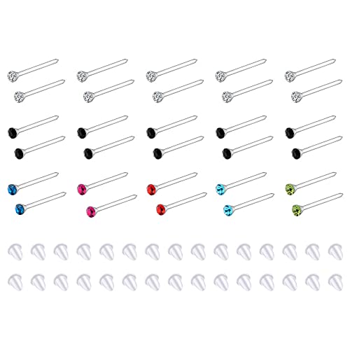 Longbeauty 30 Pcs 16G Klar Silikon Ohrstecker Transparent Kunststoff Ohrring Pins mit Buntem Zirkon Hypoallergene Retainers für Empfindliche Ohren von Longbeauty