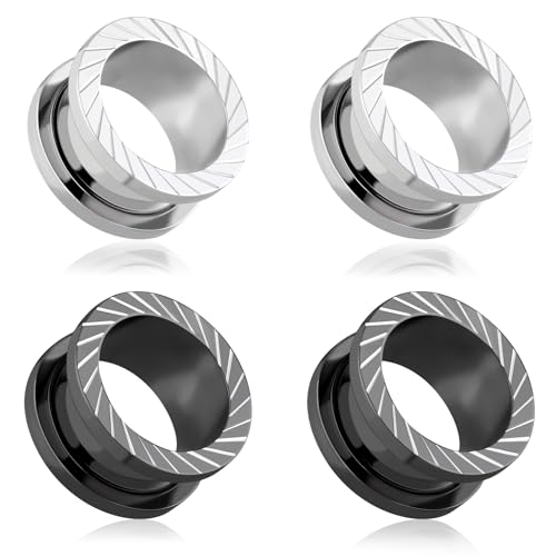 Longbeauty 316L Edelstahl Ohr Tunnels Set Flesh Ohr Gauges Double Flared Stretching Schraub Klassisch Ear Expanders Damen Herren, Stil A, 14MM von Longbeauty