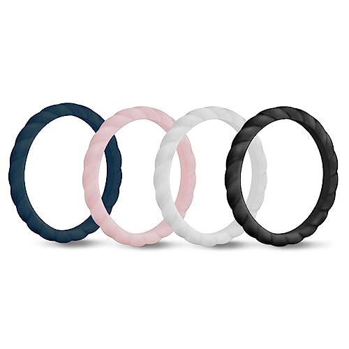 Longbeauty 4 Stk Silikon Ehering 3mm Gummi Hochzeit Bands Gummibänder Ring für Sport Outdoor Fitness, Größe 52 von Longbeauty