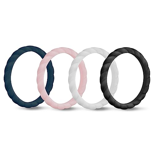 Longbeauty 4 Stk Silikon Ehering 3mm Gummi Hochzeit Bands Gummibänder Ring für Sport Outdoor Fitness, Größe 57 von Longbeauty