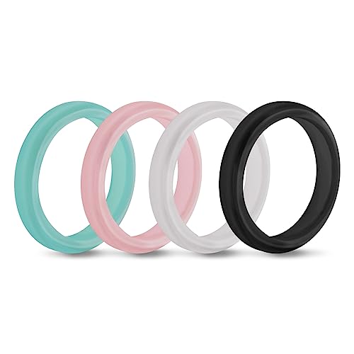 Longbeauty 4 Stk Silikon Ehering 4mm Gummi Hochzeit Bands Gummibänder Ring für Sport Outdoor Fitness, Größe 52 von Longbeauty