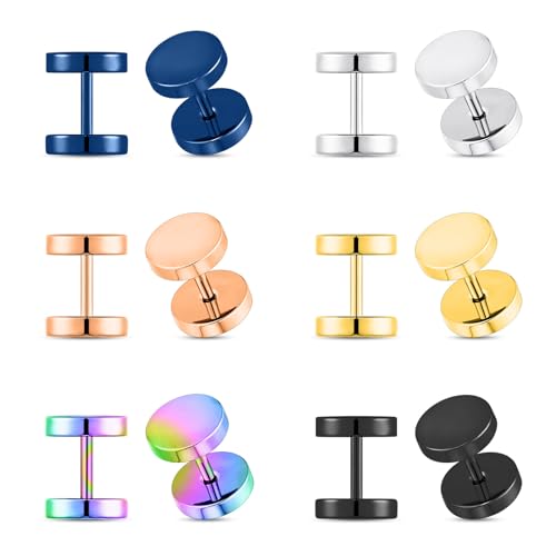 Longbeauty 6 Paar 16G Herren Damen Edelstahl Ohrstecker Set Ohrringe Ohrläppchen Fake Plug Tunnel Schraube Ohr Piercing Ohrschmuck, Stil B, 8MM Longbeauty 6 Paar 16G Herren Damen Edelstahl Ohrstecker Set Ohrringe Ohrläppchen Fake Plug Tunnel Schraube Ohr Piercing Ohrschmuck, Stil B, 8MM von Longbeauty