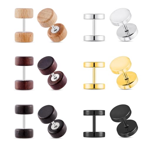 Longbeauty 6 Paar 16G Herren Damen Holz Edelstahl Ohrstecker Set Ohrringe Ohrläppchen Fake Plug Tunnel Schraube Ohr Piercing Ohrschmuck, Stil A, 6MM Longbeauty 6 Paar 16G Herren Damen Holz Edelstahl Ohrstecker Set Ohrringe Ohrläppchen Fake Plug Tunnel Schraube Ohr Piercing Ohrschmuck, Stil A, 6MM von Longbeauty