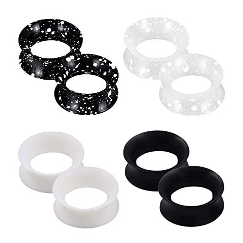 Longbeauty 8 Pcs Silikon Ohr Gauges Flexible Tunnel Plugs Set Dehnung Expander Double Flared Flesh Ohrpiercing Schmuck für Damen Herren, Schwarz/Weiß, 14MM von Longbeauty