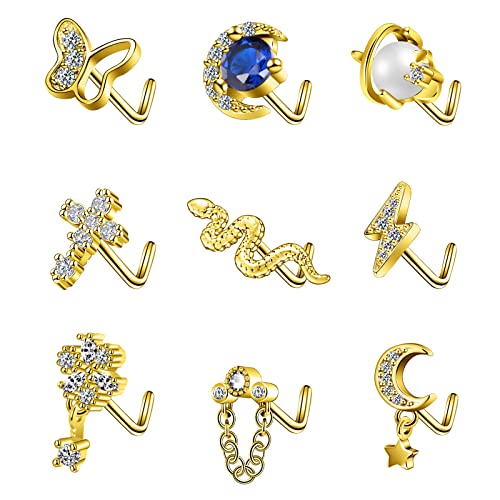 Longbeauty 9 Pcs Nasenringe 20G Nasen Studs L-Form Spirale Nasenstecker Chirurgenstahl CZ Zirkonia Nasenpiercing für Damen und Herren, Gold Longbeauty 9 Pcs Nasenringe 20G Nasen Studs L-Form Spirale Nasenstecker Chirurgenstahl CZ Zirkonia Nasenpiercing für Damen und Herren, Gold von Longbeauty