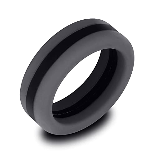 Longbeauty Damen Herren Sport Silikon Ringe Eheringe für Sport Workouts Hochzeit Gummibänder Langlebig Mehrfarbig, Größe 54, Grau/Schwarz von Longbeauty