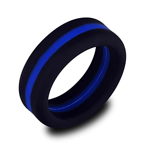 Longbeauty Damen Herren Sport Silikon Ringe Eheringe für Sport Workouts Hochzeit Gummibänder Langlebig Mehrfarbig, Größe 59, Schwarz/Blau von Longbeauty