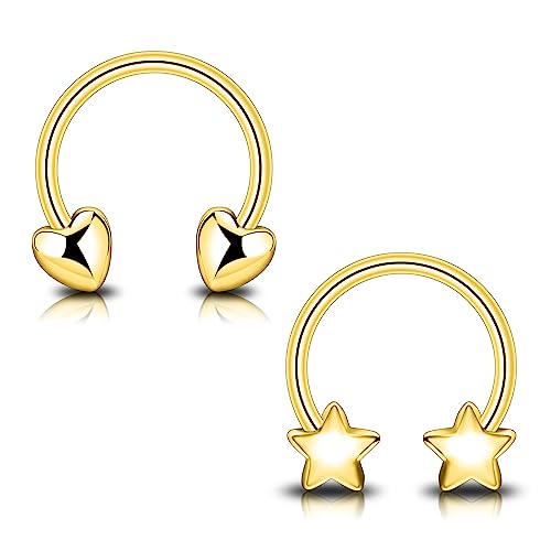 Longbeauty Hufeisenringe Edelstahl 16G Creolen Augenbrauen Ohrringe Lippe Nasenring Septum Helix Tragus Knorpel Piercing Damen Herren, 2 PCS, Gold Longbeauty Hufeisenringe Edelstahl 16G Creolen Augenbrauen Ohrringe Lippe Nasenring Septum Helix Tragus Knorpel Piercing Damen Herren, 2 PCS, Gold von Longbeauty