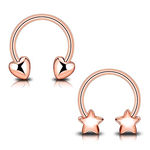 Longbeauty Hufeisenringe Edelstahl 16G Creolen Augenbrauen Ohrringe Lippe Nasenring Septum Helix Tragus Knorpel Piercing Damen Herren, 2 PCS, Rosegold von Longbeauty