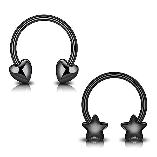 Longbeauty Hufeisenringe Edelstahl 16G Creolen Augenbrauen Ohrringe Lippe Nasenring Septum Helix Tragus Knorpel Piercing Damen Herren, 2 PCS, Schwarz Longbeauty Hufeisenringe Edelstahl 16G Creolen Augenbrauen Ohrringe Lippe Nasenring Septum Helix Tragus Knorpel Piercing Damen Herren, 2 PCS, Schwarz von Longbeauty