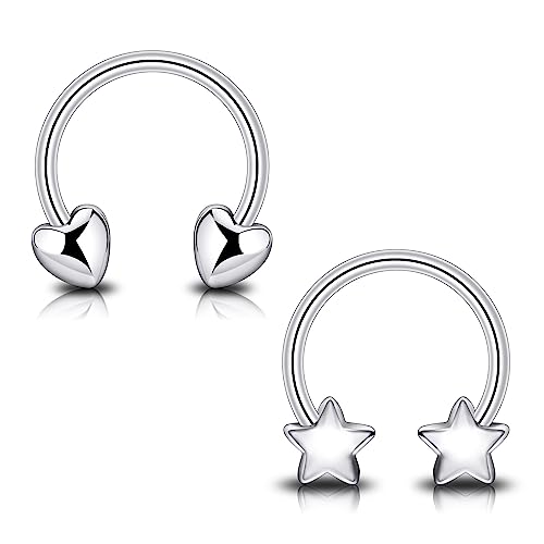 Longbeauty Hufeisenringe Edelstahl 16G Creolen Augenbrauen Ohrringe Lippe Nasenring Septum Helix Tragus Knorpel Piercing Damen Herren, 2 PCS Silber von Longbeauty