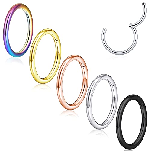 Longbeauty Piercing Ring Titan G23 Damen Herren 16G Nasenpiercing Ohrpiercing Hoops Septum Clicker 10mm Multi-Color für Knorpel Helix Daith Ohr Piercing Schmuck, 5 Pcs von Longbeauty