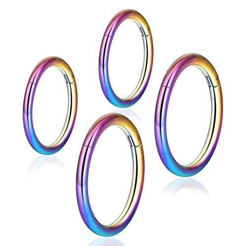 Longbeauty Piercing Ring Titan G23 Damen Herren 16G Nasenpiercing Ohrpiercing Hoops Septum Clicker 8mm für Knorpel Helix Daith Ohr Piercing Schmuck, 4 Pcs, Regenbogen von Longbeauty