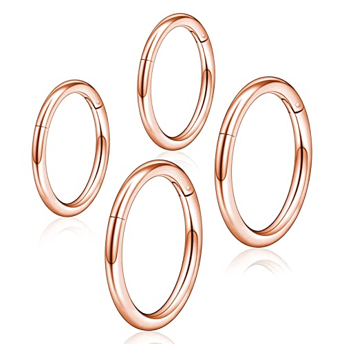 Longbeauty Piercing Ring Titan G23 Damen Herren 16G Nasenpiercing Ohrpiercing Hoops Septum Clicker 8mm für Knorpel Helix Daith Ohr Piercing Schmuck, 4 Pcs, Rosegold von Longbeauty