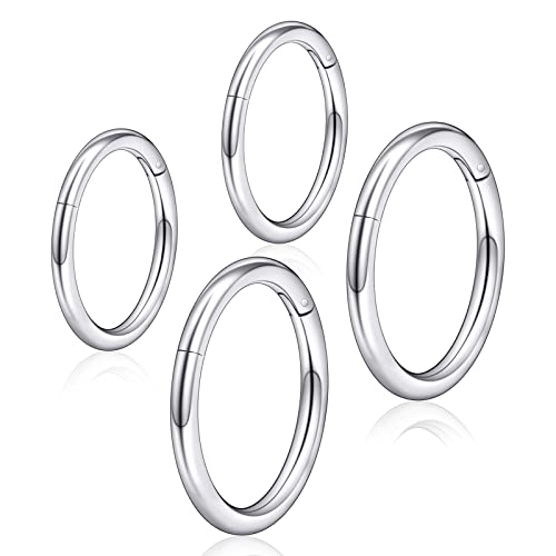 Longbeauty Piercing Ring Titan G23 Damen Herren 16G Nasenpiercing Ohrpiercing Hoops Septum Clicker 8mm für Knorpel Helix Daith Ohr Piercing Schmuck, 4 Pcs, Silber von Longbeauty