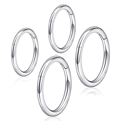 Longbeauty Piercing Ring Titan G23 Damen Herren 16G Nasenpiercing Ohrpiercing Hoops Septum Clicker 8mm für Knorpel Helix Daith Ohr Piercing Schmuck, 4 Pcs, Silber Longbeauty Piercing Ring Titan G23 Damen Herren 16G Nasenpiercing Ohrpiercing Hoops Septum Clicker 8mm für Knorpel Helix Daith Ohr Piercing Schmuck, 4 Pcs, Silber von Longbeauty