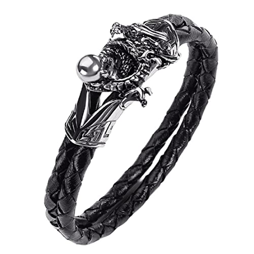 Drachen Armband für Männer, Drachenklauen-Armband, Wikinger-Drachen-Armreif, Punk Drache Ouroboros Manschettenarmband Schmuck, Geflochtenes Lederarmband mit Drachenkopf, Krallenperlenarmband von Longcreek