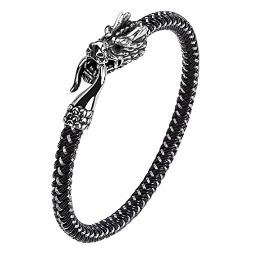 Drachen Armband für Männer, Ouroboros-Armband für Jungen, Wikinger-Drachen-Armreif, Punk-Drachen-Manschettenarmband, Drachen geflochtenes Lederarmband, Drachenkopf-Armband, Drachenschmuck von Longcreek
