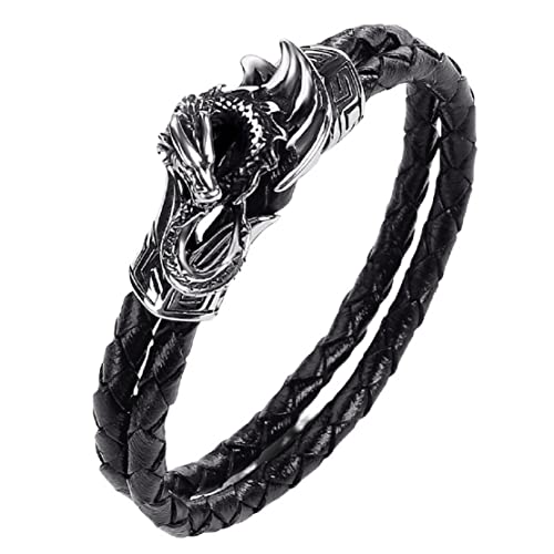 Drachenarmband für Männer, Drachenflügel Armband für Jungen, Wikinger Drachen Armreif, Punk Drachen Manschette Armband, Flügel Drachen geflochtenes Lederarmband, Drachenkopf Armband Drachenschmuck, 20 von Longcreek