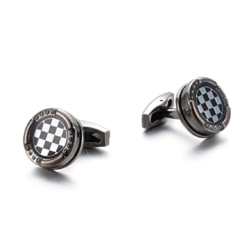 Klassische quadratische Manschettenknöpfe für Herren, Karierte Manschettenknöpfe, Schwarze weiße runde Manschettenknöpfe, Jahrgang Punkrock-Manschettenknöpfe Französische Manschettenknöpfe von Longcreek