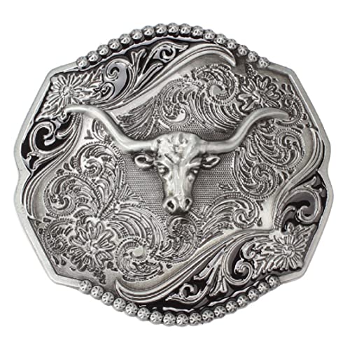 Punk Stierkopf Gürtelschnalle für Männer, Longhorn Stier Gürtelschnalle, Stier Filigran Gürtelschnalle, Jahrgang Western-Cowboy-Gürtelschnalle, Punk Rock Gürtelschnalle (Silber) von Longcreek