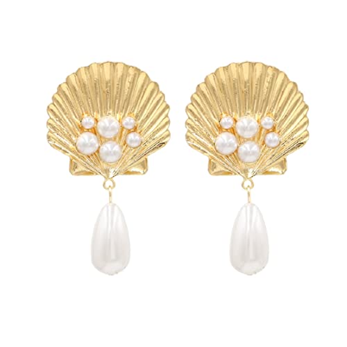 Muschel-Aussage-Ohrringe für Frauen, Muschel Ohrringe für Mädchen, Perlen-Muschel-Ohrringe Hypoallergen, Niedliche Muschel-Ohrstecker, Kauri Muschel Tropfen Ohrringe, Muschelschmuck Lustige Ohrringe von LongcreekX