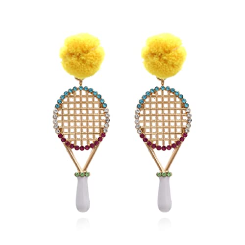 Tennisschläger Ohrringe für Damen, Tennisschläger für Mädchen, 3D-Tennis-Ohrringe, hypoallergen, niedliche Ohrringe mit Haarball, NO, Nein, Nein von LongcreekX