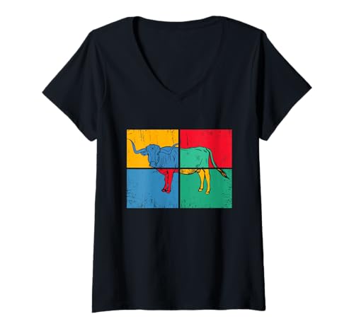 Damen Künstlerischer Longhorn Cow Lover für Herren Bunte Longhorn Cow T-Shirt mit V-Ausschnitt Damen Künstlerischer Longhorn Cow Lover für Herren Bunte Longhorn Cow T-Shirt mit V-Ausschnitt von Longhorn Gifts For Men & Women